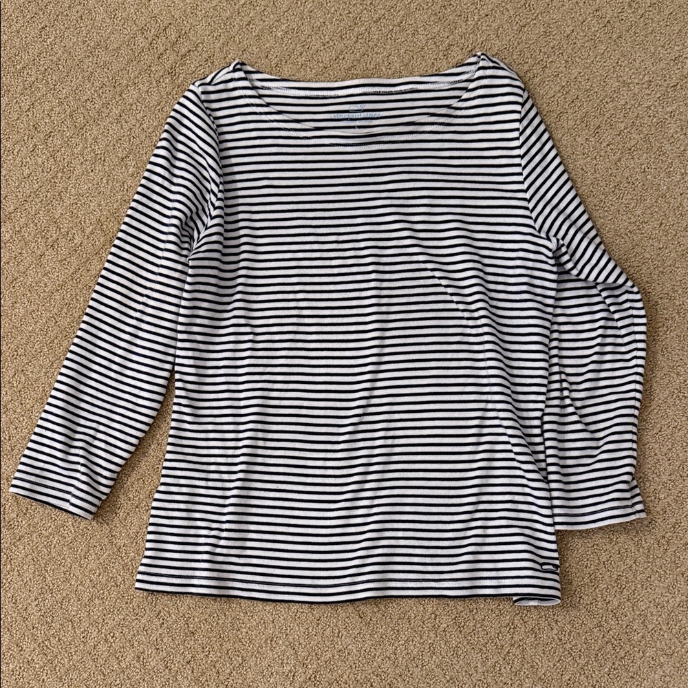 Vineyard Vines Black and White Striped Long Sleeve Tee